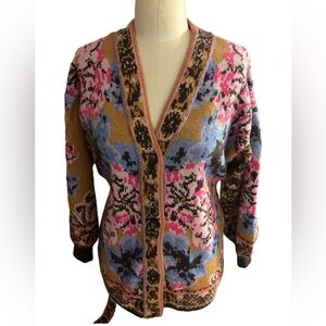 Fate Floral Multi Color V-neck Button Up Sweater Women’s Size Medium